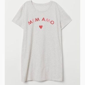 H&M Printed Sleepshirt nightdress Light Grey Mem‎ Amo Size Large